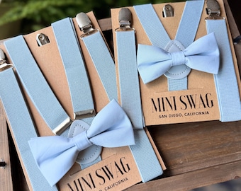 Dusty Blue Bow Tie and Suspenders | Wedding Outfit, Ring Bearer, Groomsmen | Coordinates Davids Bridal