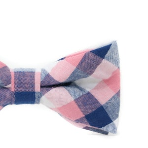 Navy Blush Plaid Bow Tie & Camel Leather Suspenders PERFECT for Cake Smash, Ring Bearer or Page Boy Outfit, 1st Birthday, Groomsmen image 2