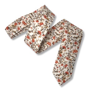 Ivory & Burnt Orange Floral Necktie, Bow Tie, or Pocket Square --- PERFECT for Groomsmen, Ring Bearer, Wedding, Cinnamon, Copper, Terracotta