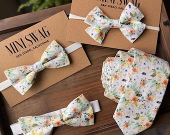 Conjuntos a juego para hermanos / Corbatas, pajaritas, lazos para el pelo / Flores silvestres color naranja quemado / Conjuntos a juego para padre e hijo