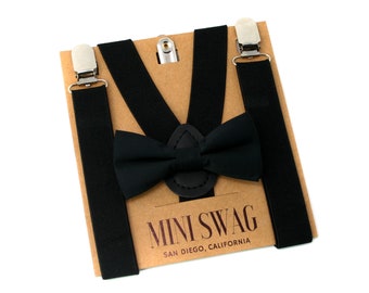 Black Bow Tie and Suspenders Set --- PERFECT for Ring Bearer or Page Boy Outfit, Cake Smash, Wedding, Costume, BABY - ADULT Sizes