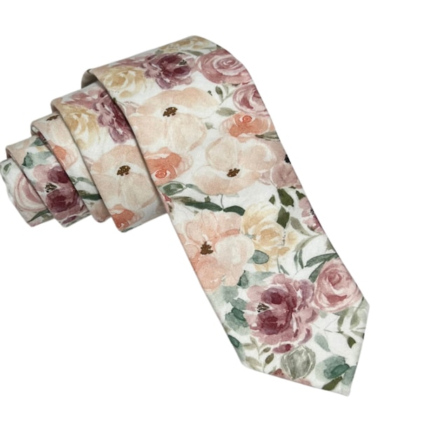 Dusty Rose and Champagne Floral Necktie, Bow Tie, or Pocket Square --- PERFECT for Groomsmen, Ring Bearer, Wedding, Quartz, Desert Rose