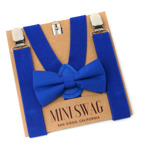 Royal Blue Bow Tie & Suspender Set-- PERFECT for Birthday Outfit, Cobalt Wedding, Cake Smash, Page Boy, Ring Bearer, Davids Bridal Horizon