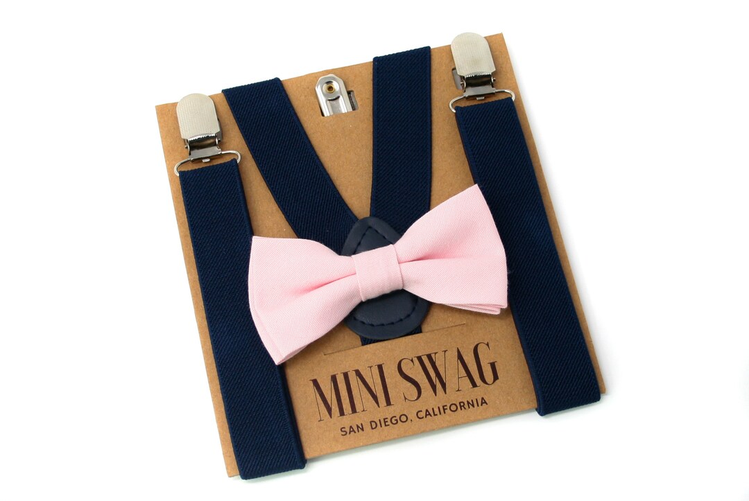 Blush Pink Bow Tie & Navy Blue Suspenders PERFECT for Ring Bearer or Page Boy Outfit, Cake Smash