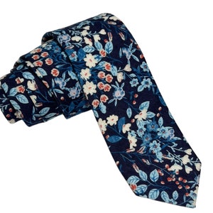 Marine and Dusty Blue Floral Necktie, Bow Tie, or Pocket Square --- PERFECT for Groomsmen, Twilight, Slate, Steel Blue, Navy Wedding