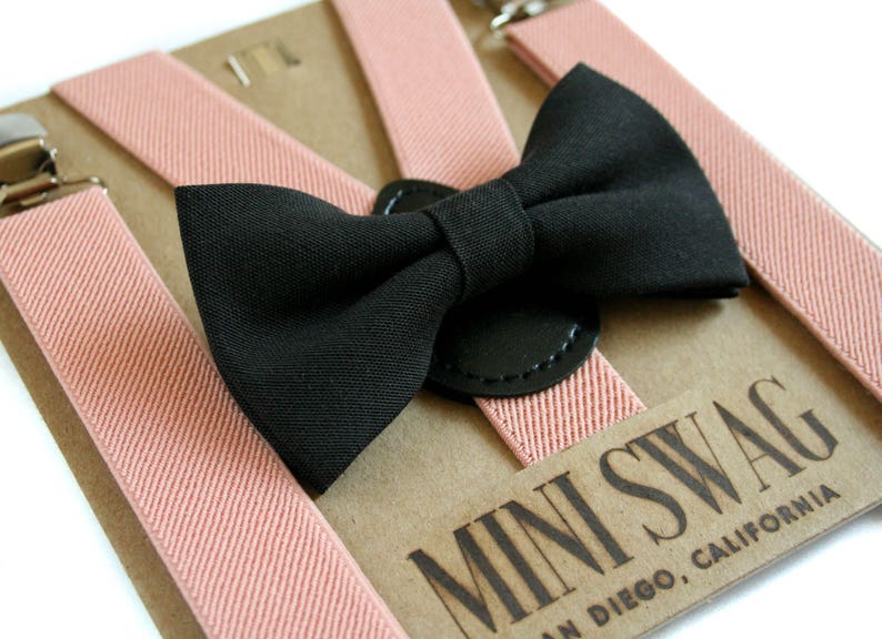 blush pink bow tie and suspenders