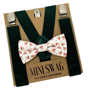 Santa Christmas Bow Tie and Green Suspenders -- PERFECT for Holiday, Christmas Outfit, Baby, Toddler, Boys, & Adult Sizes