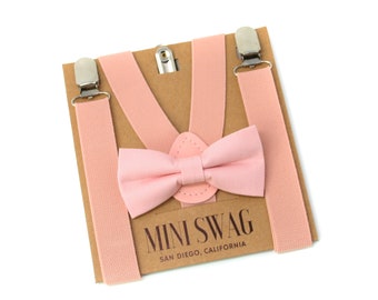 Blush Pink Bow Tie & Suspenders --- PERFECT for Ring Bearer or Page Boy Outfit, Groomsmen, Cake Smash, Wedding Boys, Kids, Baby