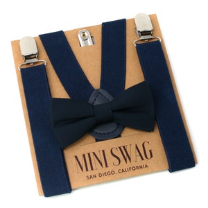 Navy Blue Bow tie and Suspender Set--PERFECT for Ring bearer or Page Boy Outfit, Groomsmen, Cake Smash, 1st Birthday, Family Photos