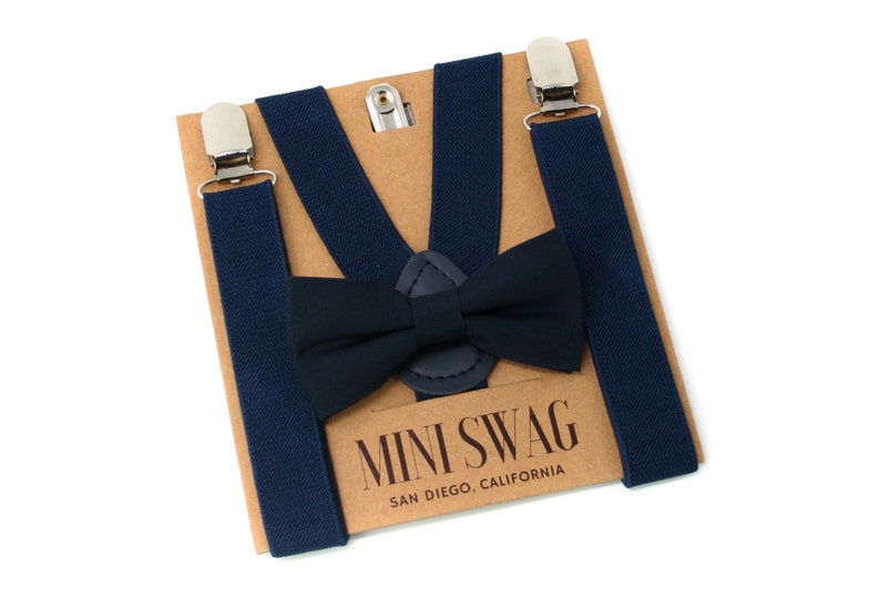 Navy Blue Bow tie and Suspender SetPERFECT for Ring bearer or Page Boy Outfit, Groomsmen, Cake Smash, 1st Birthday, Family Photos image 1