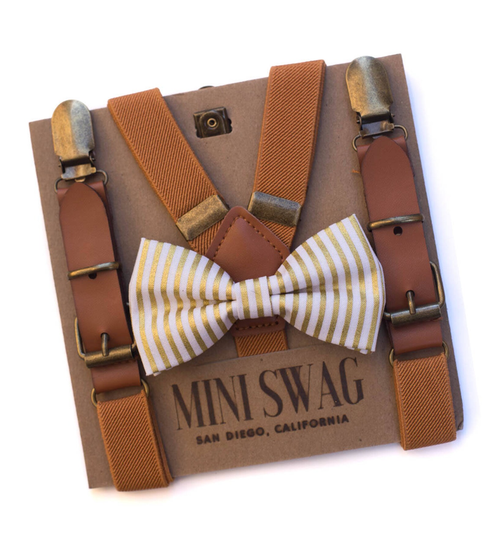 Gold Stripe Bow Tie and Leather Suspenders Toddler Suspenders Etsy
