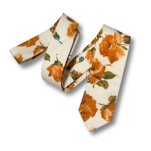Burnt Orange + Olive Green Floral Neckties, Bow Ties, Pocket Squares | Perfect for Fall Weddings, Groomsmen, Ring Bearers, Copper, Rust
