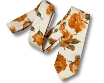 Corbatas, pajaritas y pañuelos de bolsillo florales en naranja quemado y verde oliva / Perfectos para bodas de otoño, padrinos de boda, portadores de anillos, cobre y óxido