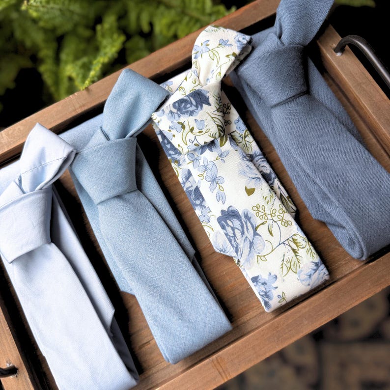Dusty Blue Floral, Twilight, French Blue | Wedding Neckties, Bow Ties, Pocket Squares image 1