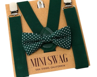 Pajarita verde enebro + tirantes / Traje de Navidad o boda para niño