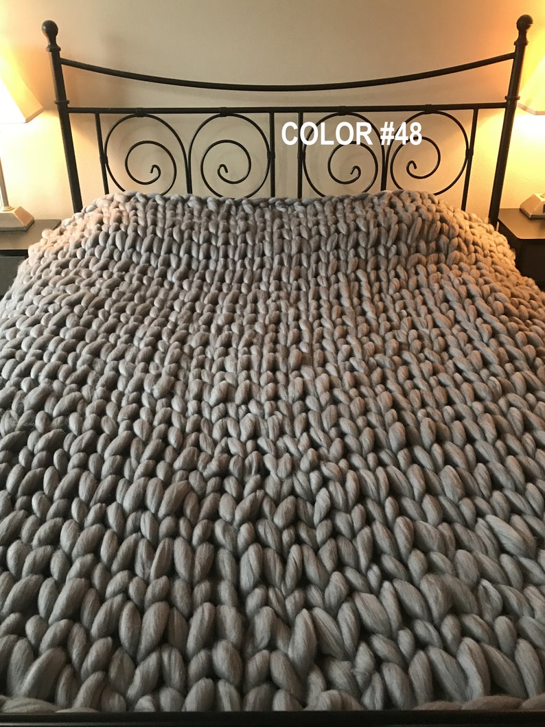 Queen Size Chunky Hand Knit Wool Blanket 60 x 80 Etsy