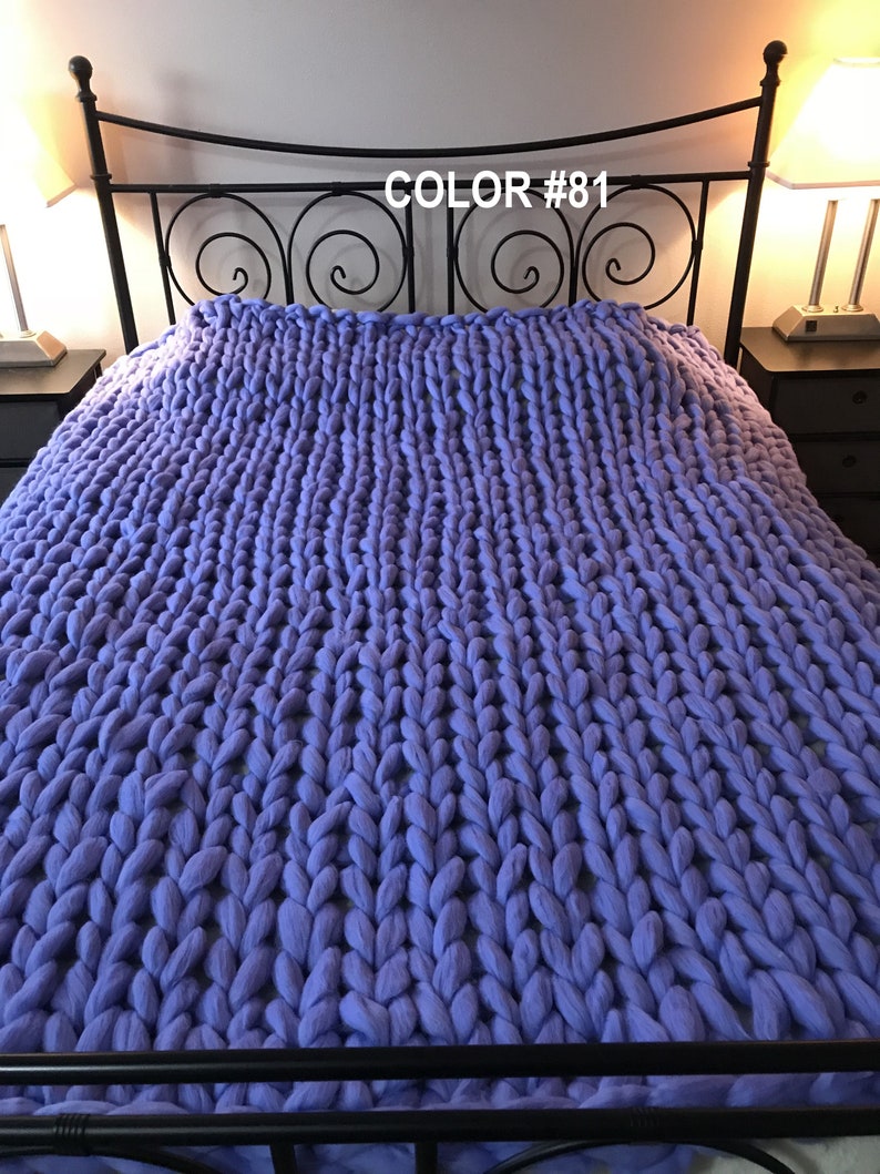 Queen Size Chunky Hand Knit Wool Blanket 60 x 80 Etsy