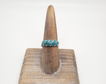 Vintage Turquoise Chip Taxco Silver Band Ring 7