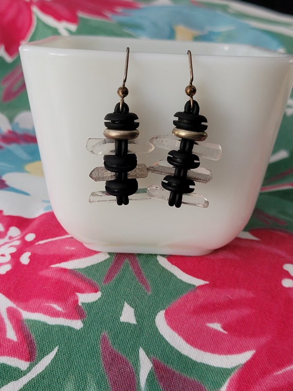 1980's Artist made Rubber & Quartz Earrings