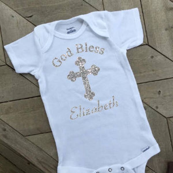 God Bless Christening or Baptism bodysuit ... Personalized Children's Clothing ... Religious Keepsake ... Baby Boy Baby Girl