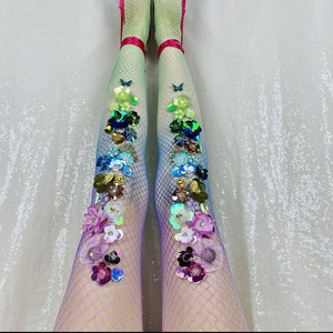 Sunset Ombré Sequin Flower Fishnets