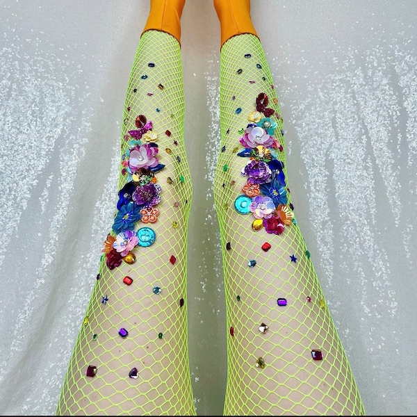 Bejeweled Rainbow Sequin Fishnets