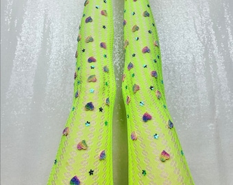 Rainbow Heart Limited Edition Lime Green Fishnets