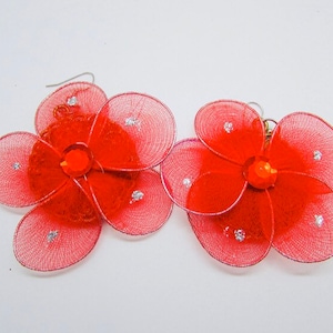 Ruby Red Large Flower Earrings