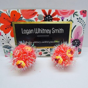 Red Sequin Pom Earrings