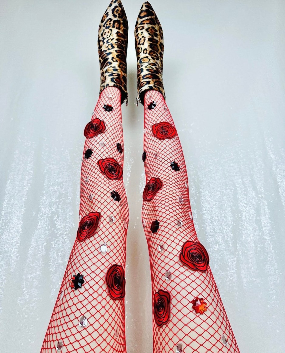 Romantic Red Rose Fishnets - Etsy