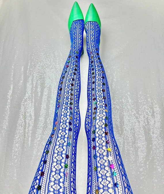 blue flower fish nets Rainbow Flower Striped Limited Edition Royal Blue Fishnets