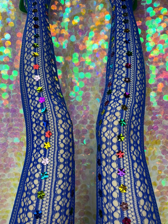 blue flower fish nets Rainbow Flower Striped Limited Edition Royal Blue Fishnets