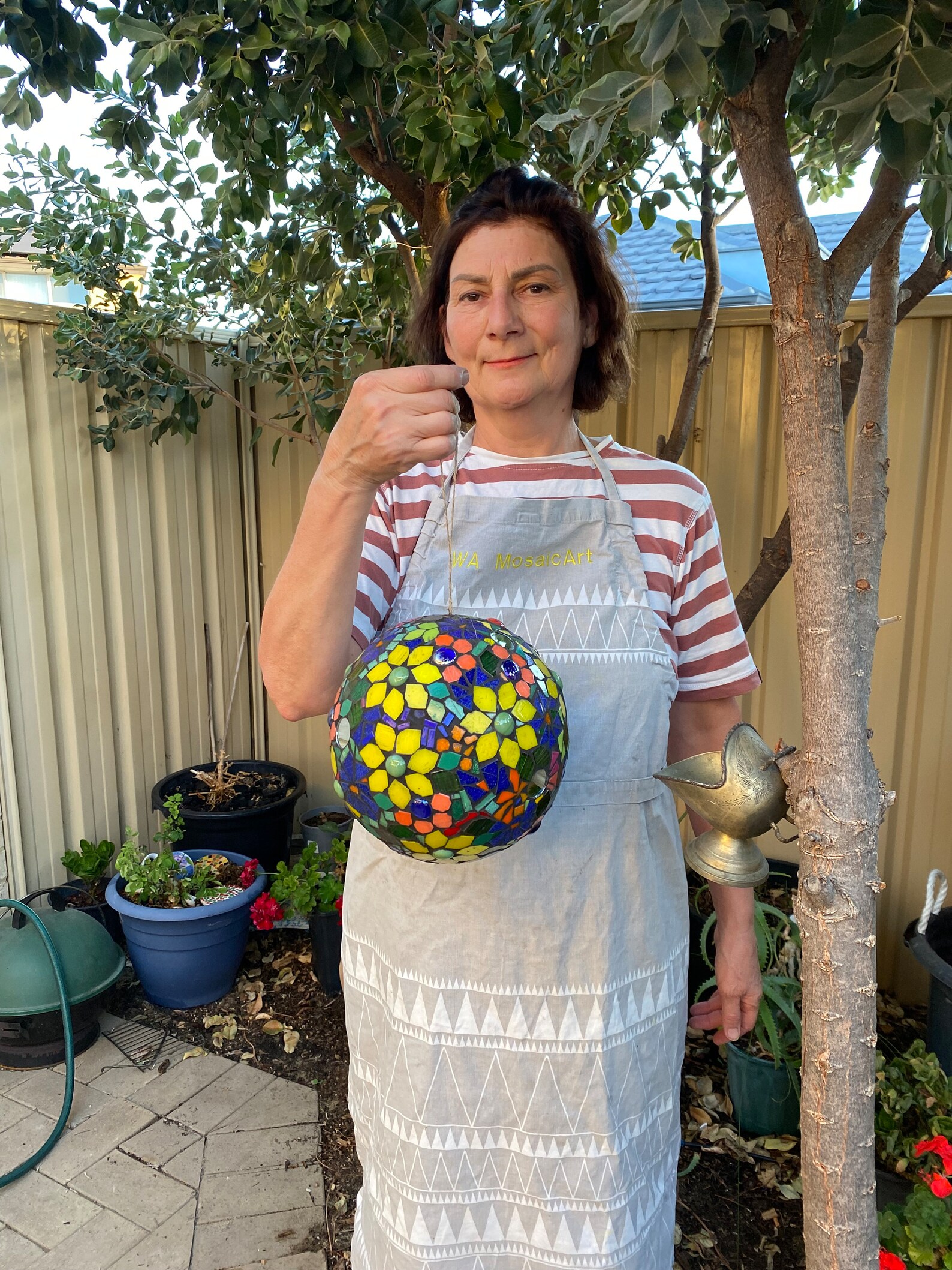Handcrafted Mosaic Gazing Ball - Autumn Flowers Design, Stunning Garden Décor. Large Size ...