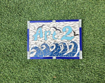 Coastal Mosaic House Number Plaque: Custom Beach Address Sign