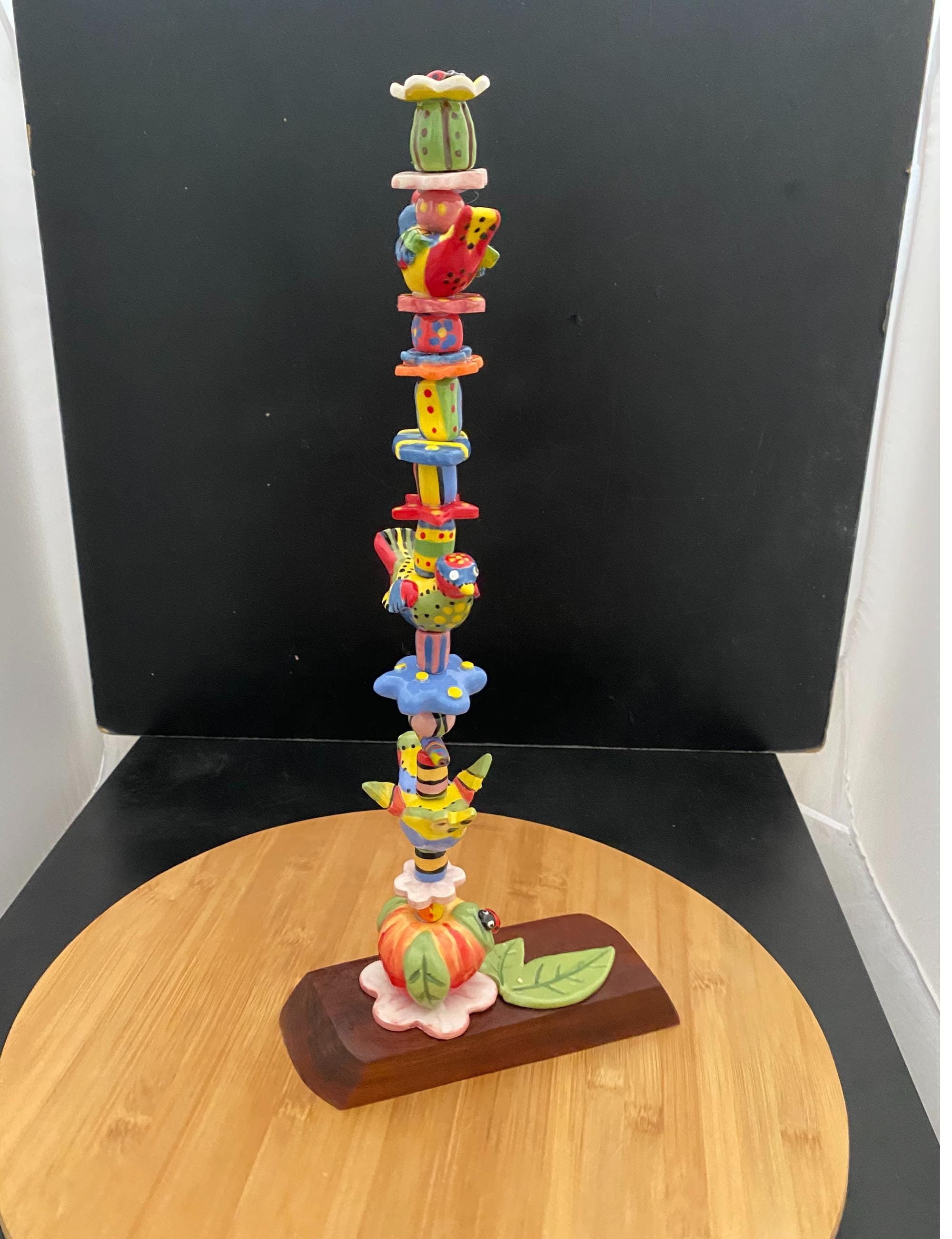 Totem Handmade Glazed Ceramic 3 Bird Totem Pole – Eye