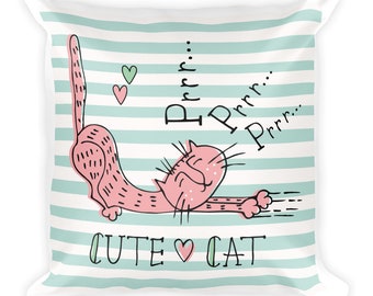 Cute Cat 18"x18"Pillow WITH INSERT,Cat Lover Pillow,Toss Pillow,Decorative Pillow,Accent Pillow,Fun Cat Gift,Cat Throw Pillow,Striped Pillow