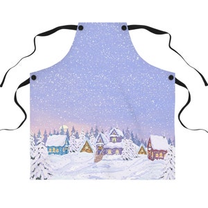 Snowy Village Apron,Kitchen Apron,Baking Apron,Cooking Apron,Cute Apron,Winter Apron,Full Apron,Apron for Women,Christmas Apron,Snow Apron