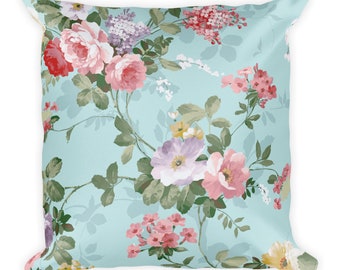 Pink and Red Roses 18x18 Pillow with INSERT, Art Pillow,Flowers Pillow,Pillow,Pink rose Pillow,Pink Roses Pillow,Turquoise Pillow