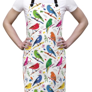 Colorful Birds Apron,Fancy Apron,Baking Apron,Cooking Apron,Hostess Apron,Spring Apron,Full Apron,Garden Apron,Bird Gifts,Pretty Apron