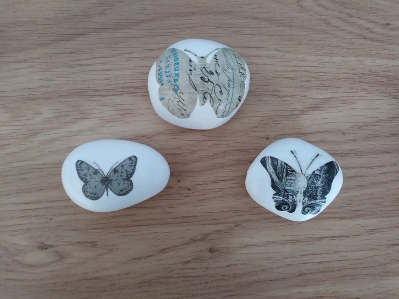 Decorated Pebbles Desk Decor Butterfly Pebble Paperweights Etsy