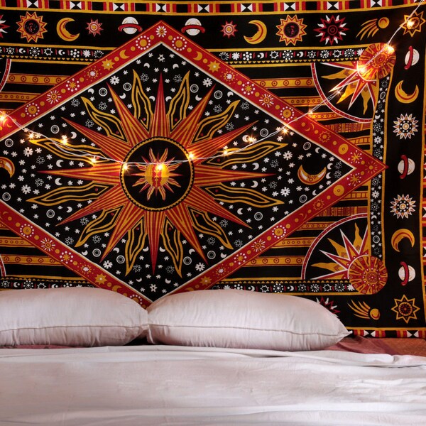 Astronomy Sun Moon Stars Psychedelic Bohemian Mandala Tapestry
