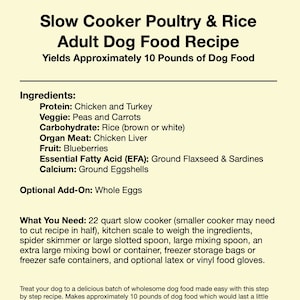 Slow Cooker Poultry & Rice Adult Dog Food Recipe, Homemade Dog Food Recipe, Healthy Dog Food, Dog Food Topper Recipe, Fresh Dog Food