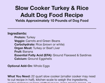 Slow Cooker Turkey & Rice Adult Dog Food Recipe, Homemade Dog Food Recipe, Healthy Dog Food, Dog Food Topper Recipe, Fresh Dog Food