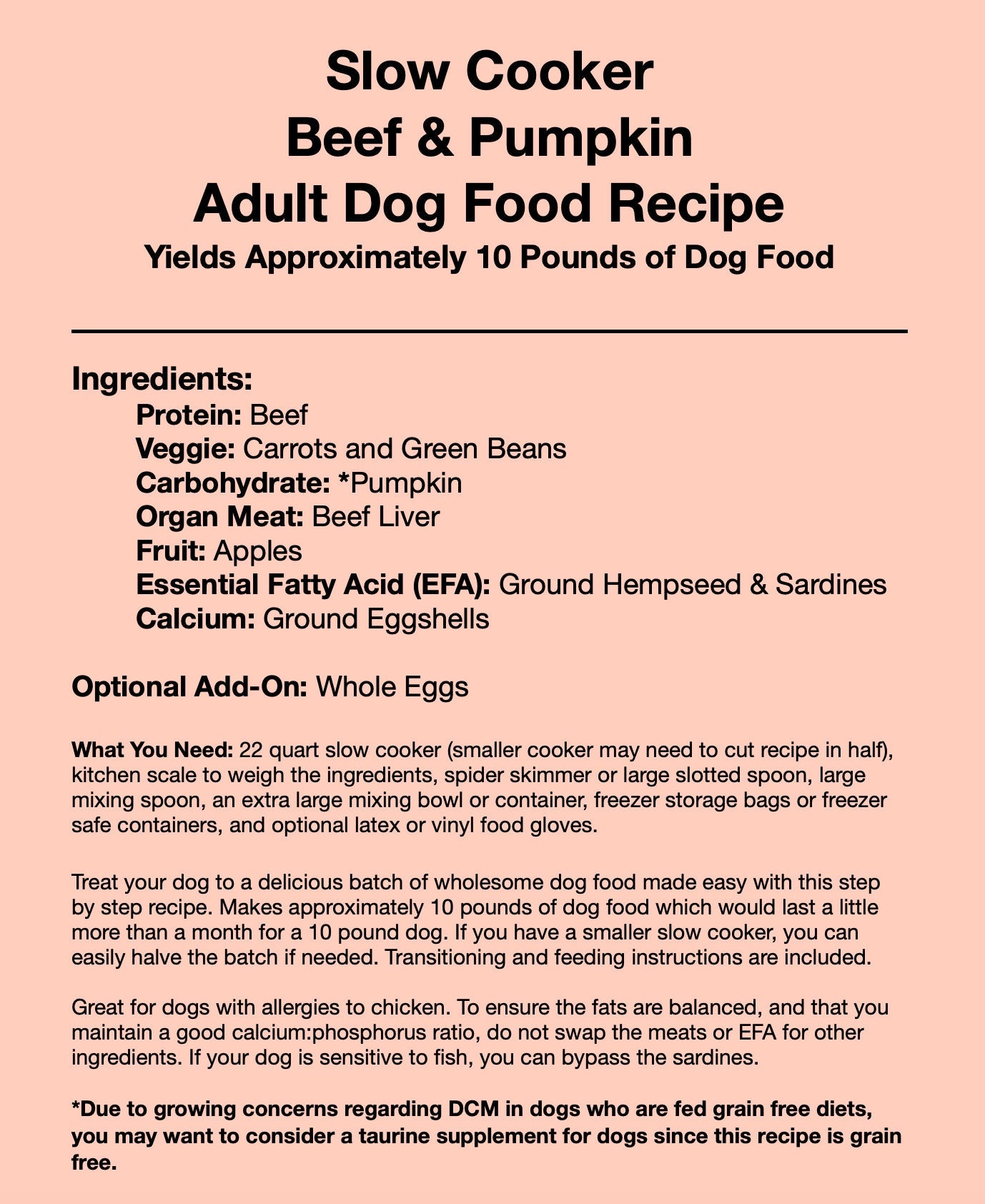 Grain Free Safe Homemade Dog Food Slow Cooker Beef Pumpkin Adult
