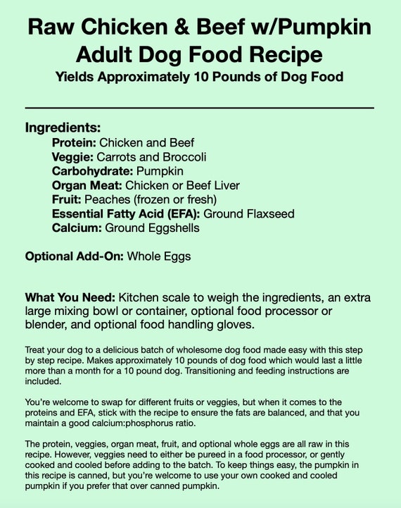 Raw Chicken Beef w/Pumpkin Adult Dog Food Recipe, Homemade Dog Food  Recipe, Healthy Dog Food, Dog Food Topper Recipe, Fresh Raw Dog Food