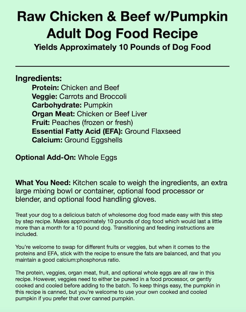Raw Chicken & Beef W/pumpkin Adult Dog Food Recipe, Homemade Dog Food