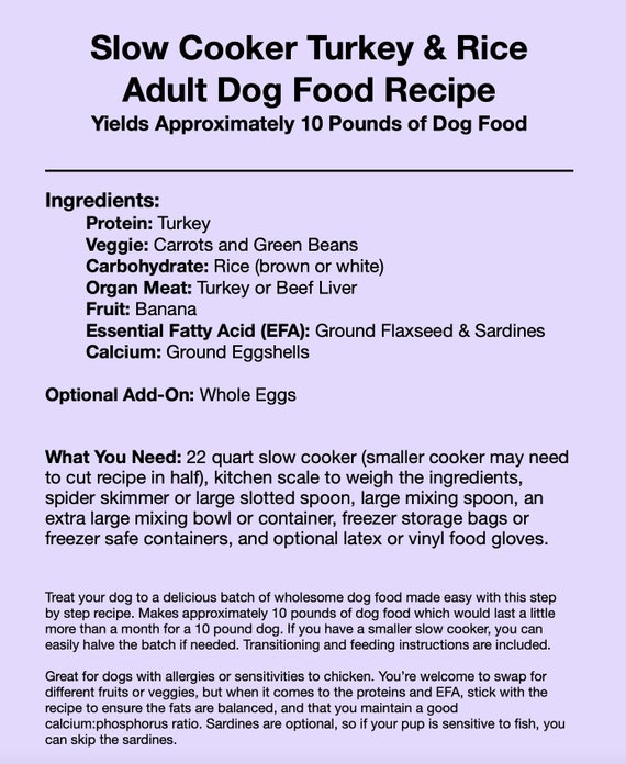 Slow Cooker Turkey Rice Adult Dog Food Recipe, Homemade Dog Food