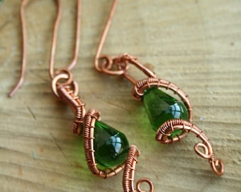Crystal Lantern Dangle Earrings copper handmade wire wrapped jewelry