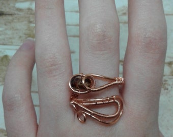 Adjustable Copper Ring with Brown Glass Bead