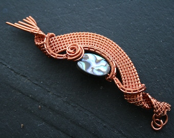 Copper Wire Wrap Pendant with Paua Shell Bead